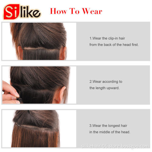 Wholesale Blonde Brown 24 inches Heat Resistant Fiber Clip in Hair Extension Long Wavy One Piece Synthetic Hair Extensions